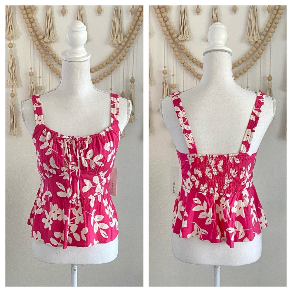 Nordstrom BP magenta pink white corset tank top crop camisole top smocked M